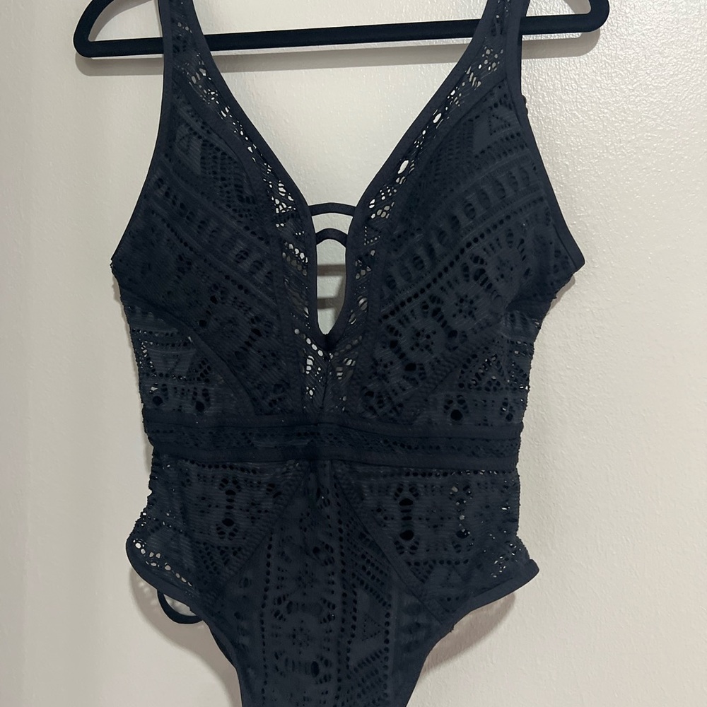 BECCA Black Crochet One-Piece Swimsuit - Picture 14 of 15